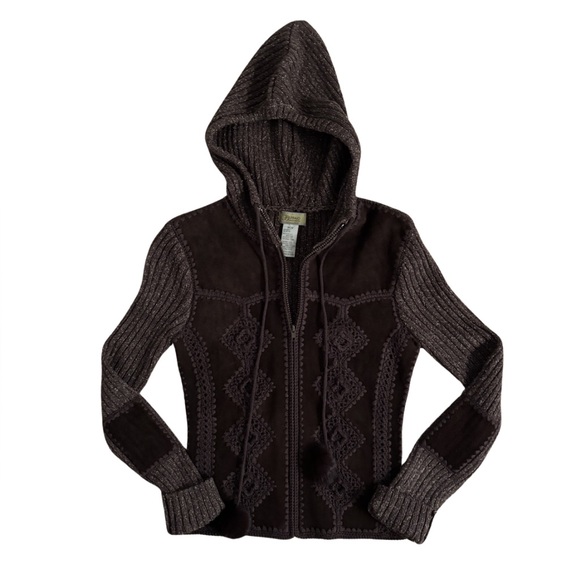 Buffalo David Bitton Tops - Buffalo David Bitton Y2K Brown Knit Suede Sweater